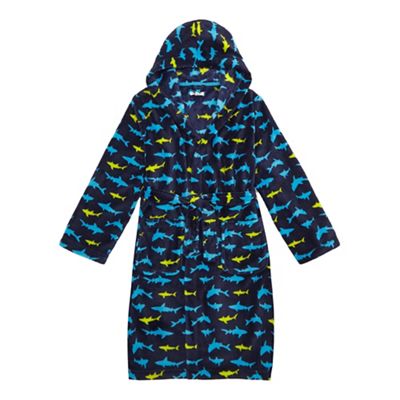 Boys' blue multi-coloured shark print dressing gown